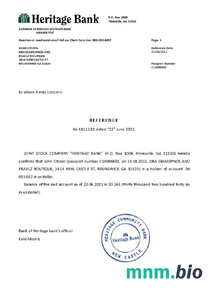 Przykład referencyjny USA Heritage Bank w formatach Word i PDF